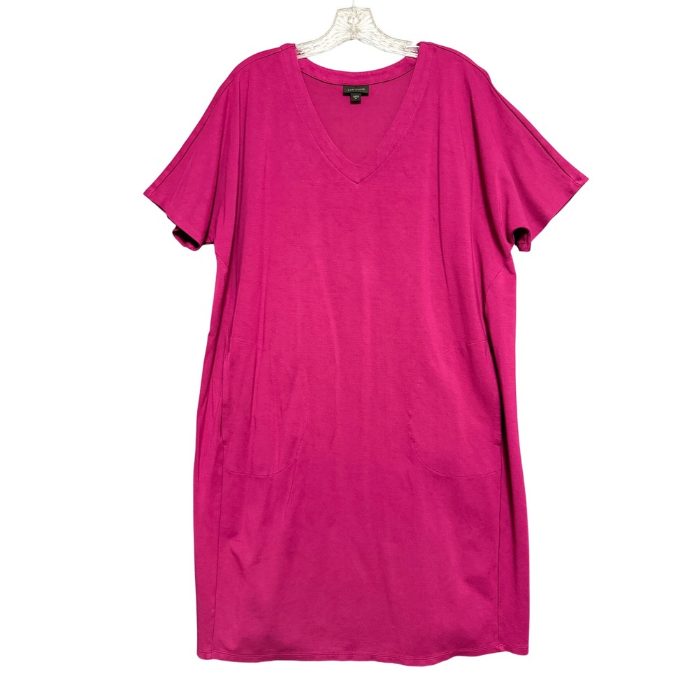 J. Jill Wearever Dress Womens XL Purple Pink V-Neck Tunic Casual Mod Lagenlook